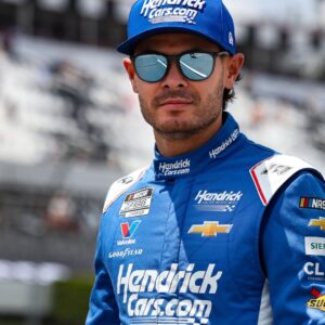 Jun 21, 2025; Long Pond, Pennsylvania, USA; NASCAR Cup Series driver Kyle Larson (5) looks on from pit road during practice and qualifying for The Great American Getaway 400 at Pocono Raceway.