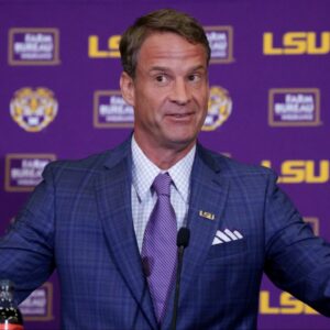 LSU new head coach Lane Kiffin speaks at South Stadium Club at Tiger Stadium.