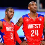 Feb 17, 2013; Houston, TX, USA; Western Conference guard Kobe Bryant (24) of the Los Angeles Lakers and guard Chris Paul (3) of the Los Angeles Clippers in the fourth quarter of the 2013 NBA all star game at the Toyota Center