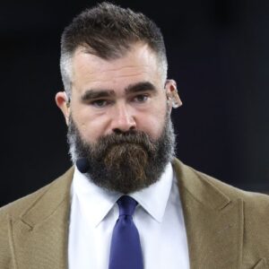 Jason Kelce looks on before the game between the Dallas Cowboys and the Arizona Cardinals at AT&T Stadium.
