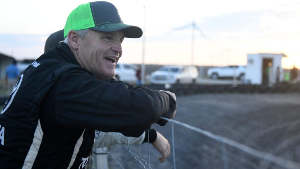 Former NASCAR driver Kenny Wallace watches the kids go-cart race, Wednesday, Oct. 7, 2020, in Bishop. The event promotes youth go-cart racing.