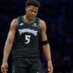Dec 6, 2025; Minneapolis, Minnesota, USA; Minnesota Timberwolves guard Anthony Edwards (5) during a stoppage in play against the LA Clippers in the third quarter at Target Center.