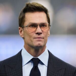 Fox broadcaster Tom Brady is seen prior to the game between the Detroit Lions and the Los Angeles Rams at SoFi Stadium.