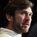 Feb 12, 2020; Daytona, FL, USA; NASCAR Cup Series driver Daniel Suarez (96) addresses the media during NASCAR Media Day at the Daytona 500 Club