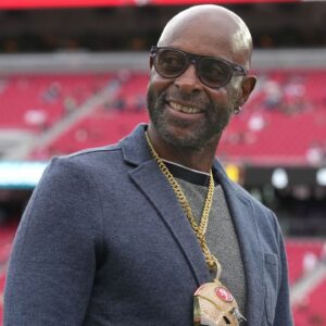 San Francisco 49ers former wide receiver Jerry Rice before the game against the Jacksonville Jaguars at Levi's Stadium.