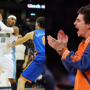 (L) Carmelo Anthony (R) Timothee Chalamet