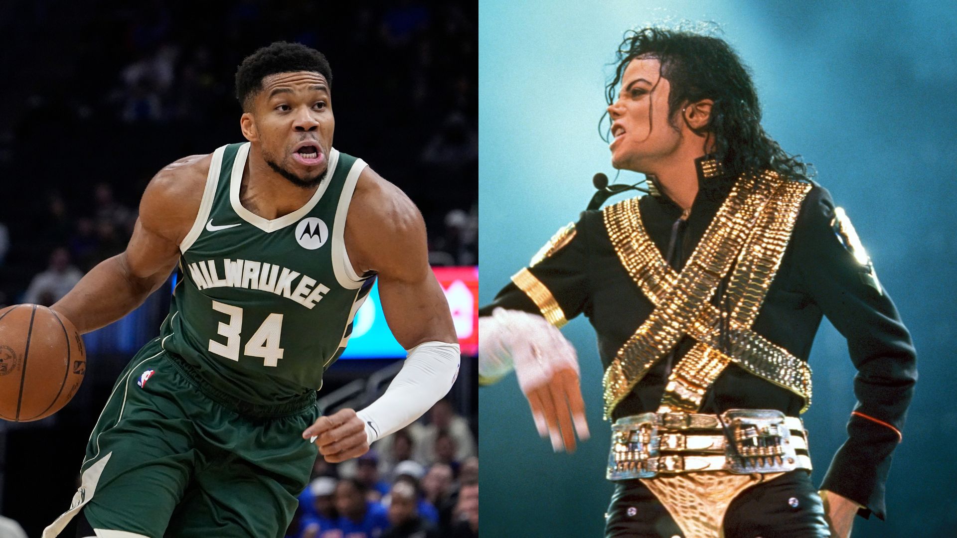 Giannis Antetokounmpo (L) and Michael Jackson (R)