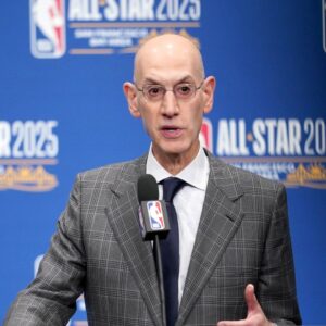 NBA commissioner Adam Silver speaks in a press conference during All Star Saturday Night ahead of the 2025 NBA All Star Game at Chase Center.