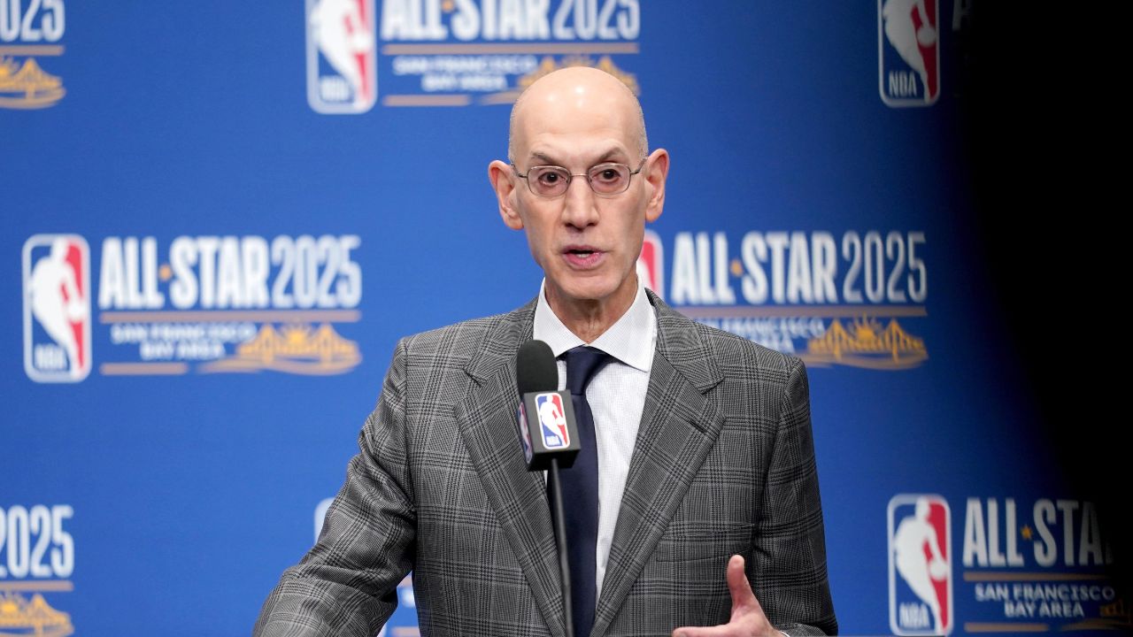 NBA commissioner Adam Silver speaks in a press conference during All Star Saturday Night ahead of the 2025 NBA All Star Game at Chase Center.