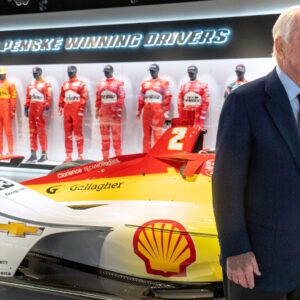 Roger Penske visits the Penske Gallery as the newly renovated Indianapolis Motor Speedway Museum opens Wednesday, April 2, 2025.