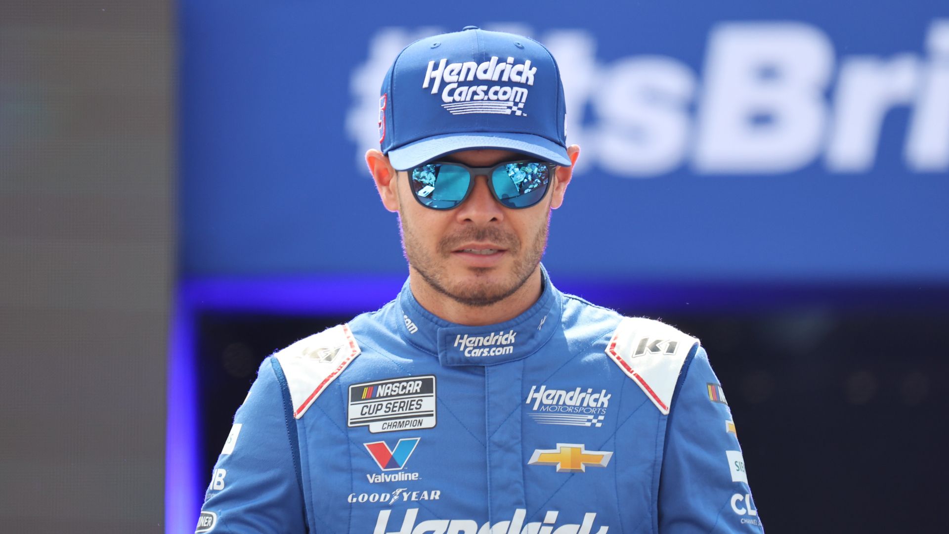 Apr 13, 2025; Bristol, Tennessee, USA; NASCAR Cup Series driver Kyle Larson (5) during driver introductions for the NASCAR Food City 500 at Bristol Motor Speedway.