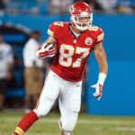 Kansas City Chiefs tight end Travis Kelce (87) runs after catching a pass during the third quarter against the Carolina Panthers at Bank of America Stadium.