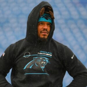 Carolina Panthers quarterback Cam Newton (1) prior to the game against the Buffalo Bills at Highmark Stadium.