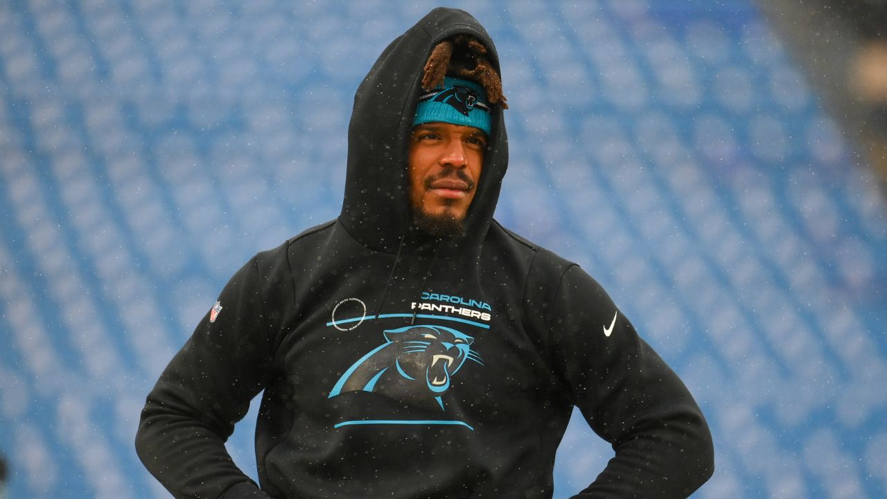 Carolina Panthers quarterback Cam Newton (1) prior to the game against the Buffalo Bills at Highmark Stadium.