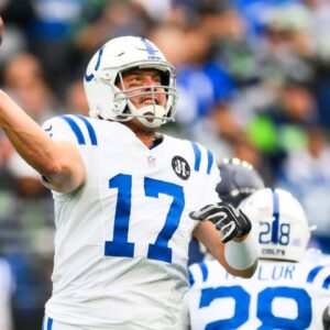 Indianapolis Colts quarterback Philip Rivers (17) passes against the Seattle Seahawks during the first quarter at Lumen Field.