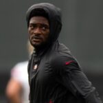 San Francisco 49ers wide receiver Brandon Aiyuk works out with his teammates during the second day of training camp.