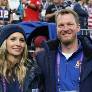 Feb 4, 2018; Minneapolis, MN, USA; NASCAR retired driver Dale Earnhardt, Jr. and wife Amy Reimann in attendance before Super Bowl LII between the Philadelphia Eagles and the New England Patriots at U.S. Bank Stadium