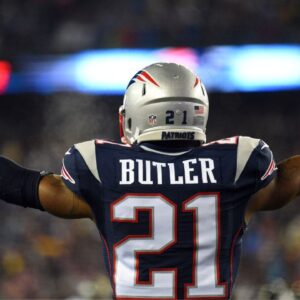 New England Patriots cornerback Malcolm Butler (21) reacts after a play in the first half against the Pittsburgh Steelers in the 2017 AFC Championship Game at Gillette Stadium.