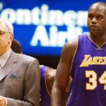 Headcoach Phil Jackson (li.) und Shaquille O Neal (beide Los Angeles Lakers) Basketball Herren NBA 2003 2004, New Jersey - Los Angeles Lakers 83:100, LA, L.A. Gruppe New Jersey