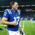 Indianapolis Colts quarterback Philip Rivers (17) reacts after a game against the Jacksonville Jaguars at Lucas Oil Stadium.