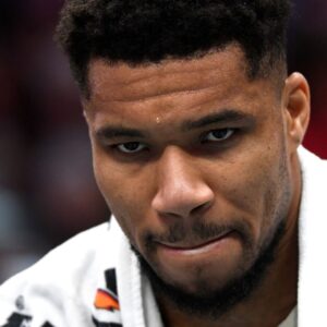 Milwaukee Bucks forward Giannis Antetokounmpo (34) in a time out during the second half against the Charlotte Hornets at the Spectrum Center.