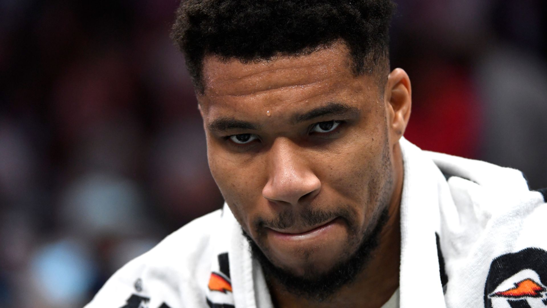 Milwaukee Bucks forward Giannis Antetokounmpo (34) in a time out during the second half against the Charlotte Hornets at the Spectrum Center.