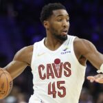 Cleveland Cavaliers guard Donovan Mitchell (45) drivers against the Philadelphia 76ers during the third quarter at Xfinity Mobile Arena.