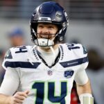 Seattle Seahawks quarterback Sam Darnold (14) reacts during the first half at Levi's Stadium.