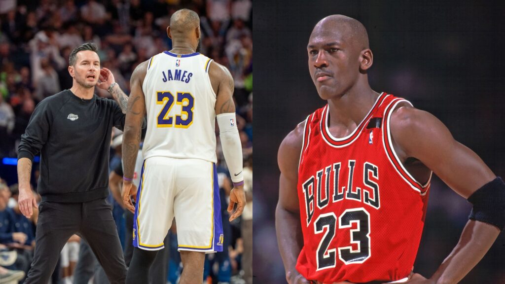 JJ Redick, Lebron James (L) and Michael Jordan (R)