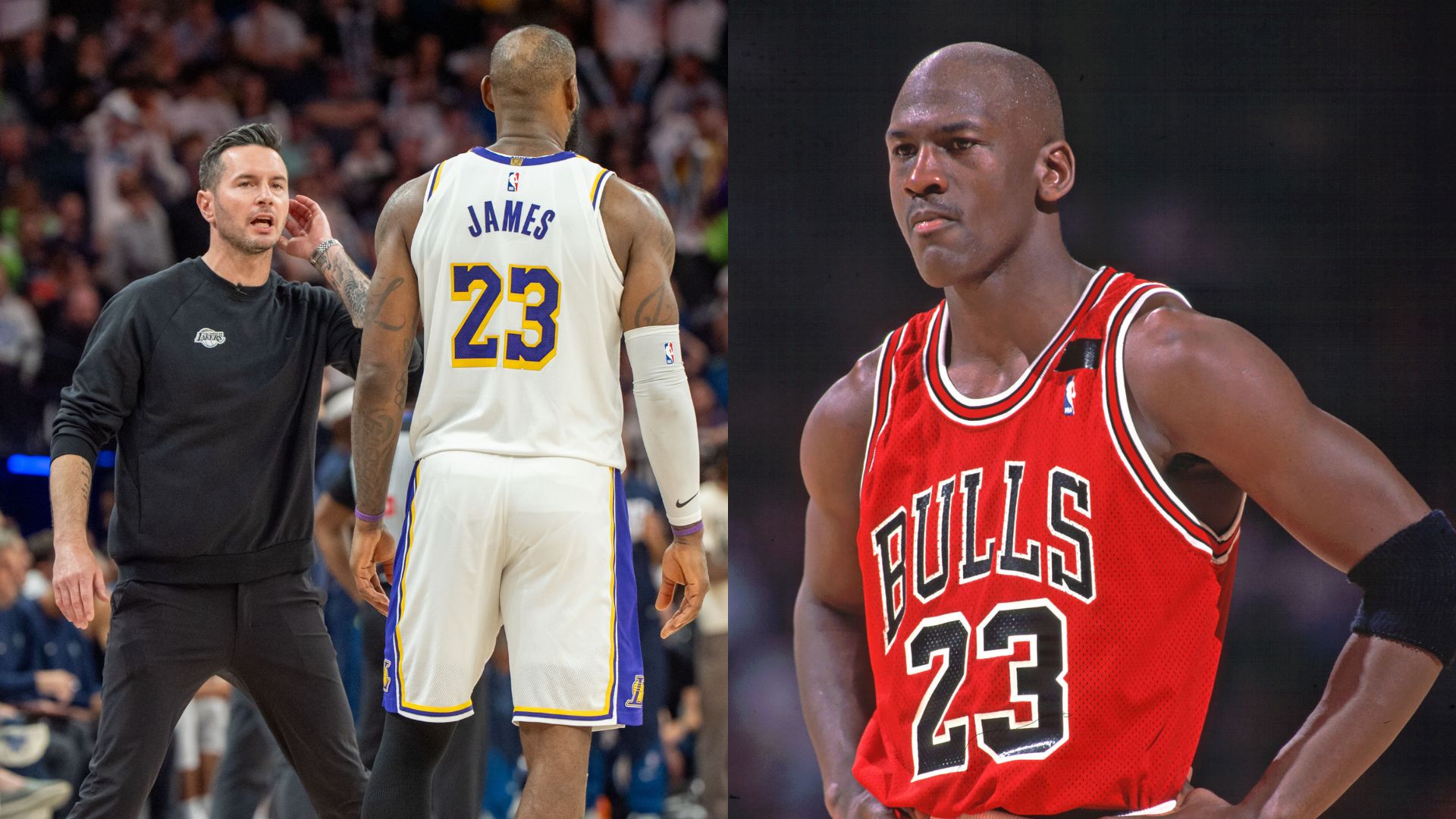 JJ Redick, Lebron James (L) and Michael Jordan (R)