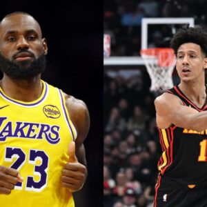 LeBron James (L), Jalen Johnson (R)