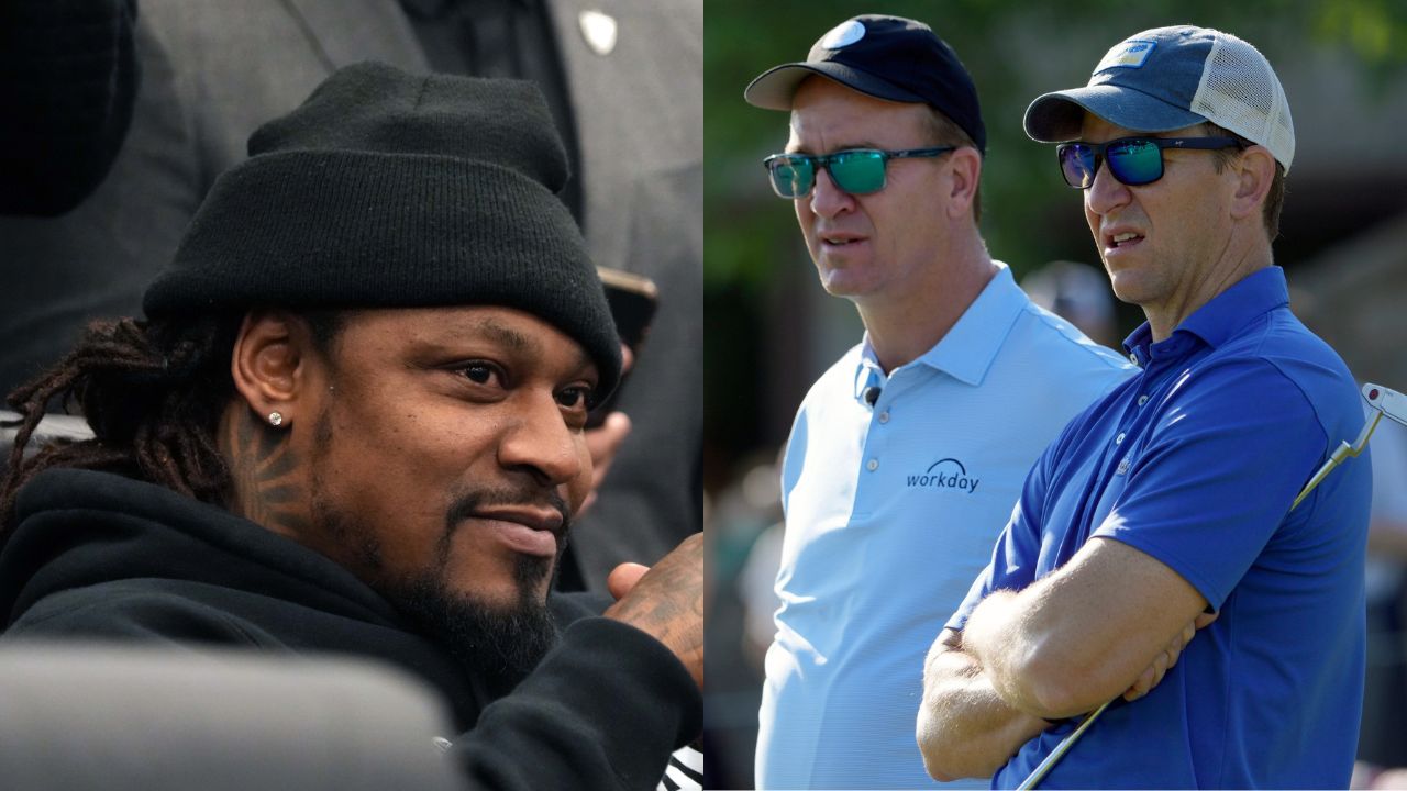 Marshawn Lynch, Peyton and Eli Manning