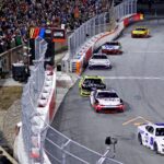 Feb 2, 2025; WInston-Salem, North Carolina, USA; NASCAR Cup Series driver Chase Elliot (9) leads the field during the Clash at Bowman Gray at Bowman Gray Stadium