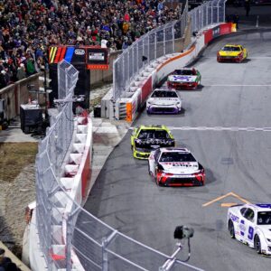 Feb 2, 2025; WInston-Salem, North Carolina, USA; NASCAR Cup Series driver Chase Elliot (9) leads the field during the Clash at Bowman Gray at Bowman Gray Stadium