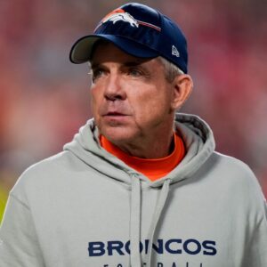 Denver Broncos head coach Sean Payton takes the field prior to a game against the Kansas City Chiefs at GEHA Field at Arrowhead Stadium.