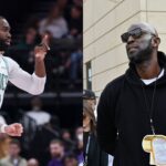 Jaylen Brown (L) and Kevin Garnett (R)