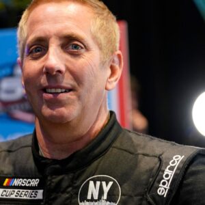 Feb 16, 2022; Daytona, FL, USA; Feb 16, 2022; Daytona, FL, USA; NASCAR Cup Series driver Greg Biffle (44) talks to the press during Daytona 500 media day at Daytona International Speedway