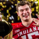 Indiana's Fernando Mendoza (15) smiles as he celebrates after the College Football Playoff National Championship college football game at Hard Rock Stadium in Miami Gardens on Monday, Jan. 19, 2026.