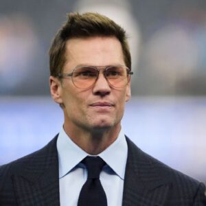 Fox broadcaster Tom Brady is seen prior to the game between the Detroit Lions and the Los Angeles Rams at SoFi Stadium.