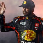 Feb 13, 2025; Daytona Beach, Florida, USA; NASCAR Cup Series driver Martin Truex Jr. (56) during driver introductions for the Duels at Daytona International Speedway