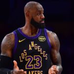 Los Angeles Lakers forward LeBron James (23) reacts during the second half at Crypto.com Arena.