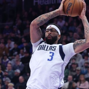 Jan 8, 2026; Salt Lake City, Utah, USA; Dallas Mavericks forward Anthony Davis (3) looks to pass against the Utah Jazz during the first half at Delta Center