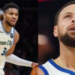 Giannis Antetokounmpo (L), Stephen Curry (R)