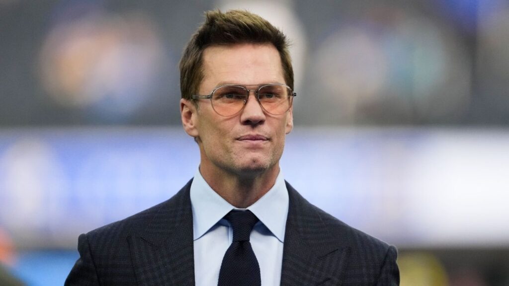 Fox broadcaster Tom Brady is seen prior to the game between the Detroit Lions and the Los Angeles Rams at SoFi Stadium.