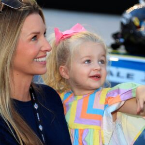 BRISTOL, TN - SEPTEMBER 15: Dale Earnhardt Jr ( 88 JR Motorsports Hellmann s Chevrolet) wife Amy and daughter nicole on pit road prior to the running of the NASCAR, Motorsport, USA Xfinity Series Playoff Food City 300 on September 15, 2023 at Bristol Motor Speedway in Bristol, TN