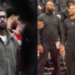 Trae Young (L) and Trae Young laughing ahead of Hawks vs. Raptors