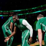Dec 22, 2025; Boston, Massachusetts, USA; Boston Celtics guard Jaylen Brown (7) is introduced to the crowd prior to a game against the Indiana Pacers at TD Garden. Mandatory Credit: Bob DeChiara-Imagn Images
