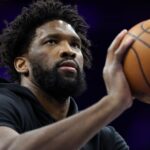 Jan 22, 2026; Philadelphia, Pennsylvania, USA; Philadelphia 76ers center Joel Embiid before action against the Houston Rockets at Xfinity Mobile Arena.