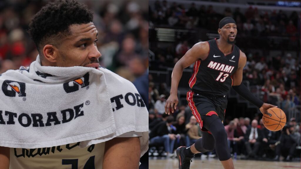 Giannis Antetokounmpo (L), Bam Adebayo (R)