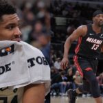 Giannis Antetokounmpo (L), Bam Adebayo (R)